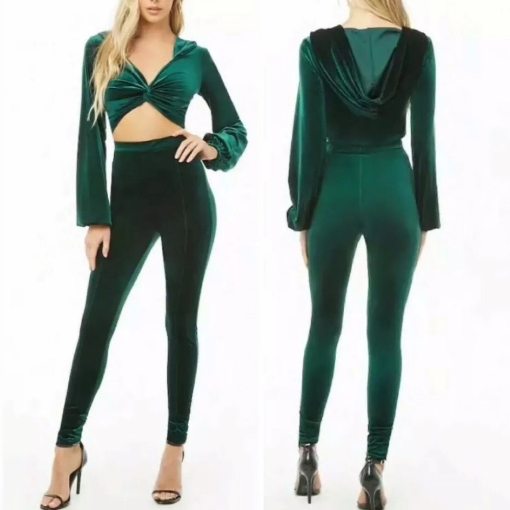 Lux LA Green Velour 2 piece leggings set